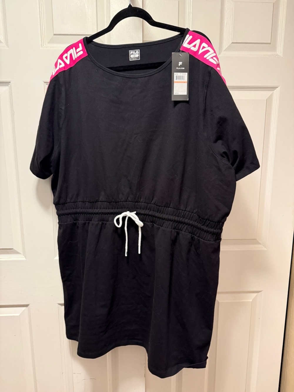 Fila Black Pullover Dress with Pink Logo Sleeve Print